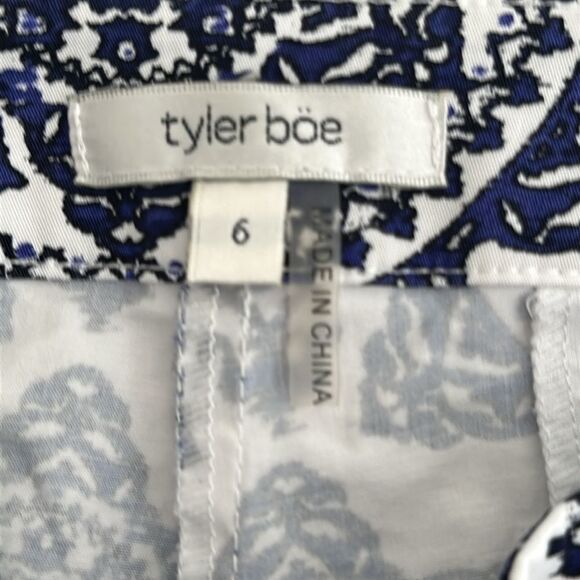 Tyler Boe Medallion Blue White Print Trouser Shorts Cuffed Pockets Size 6 - Picture 3 of 12